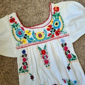 Vintage Oaxaca Mexican White Maxi Dress S
